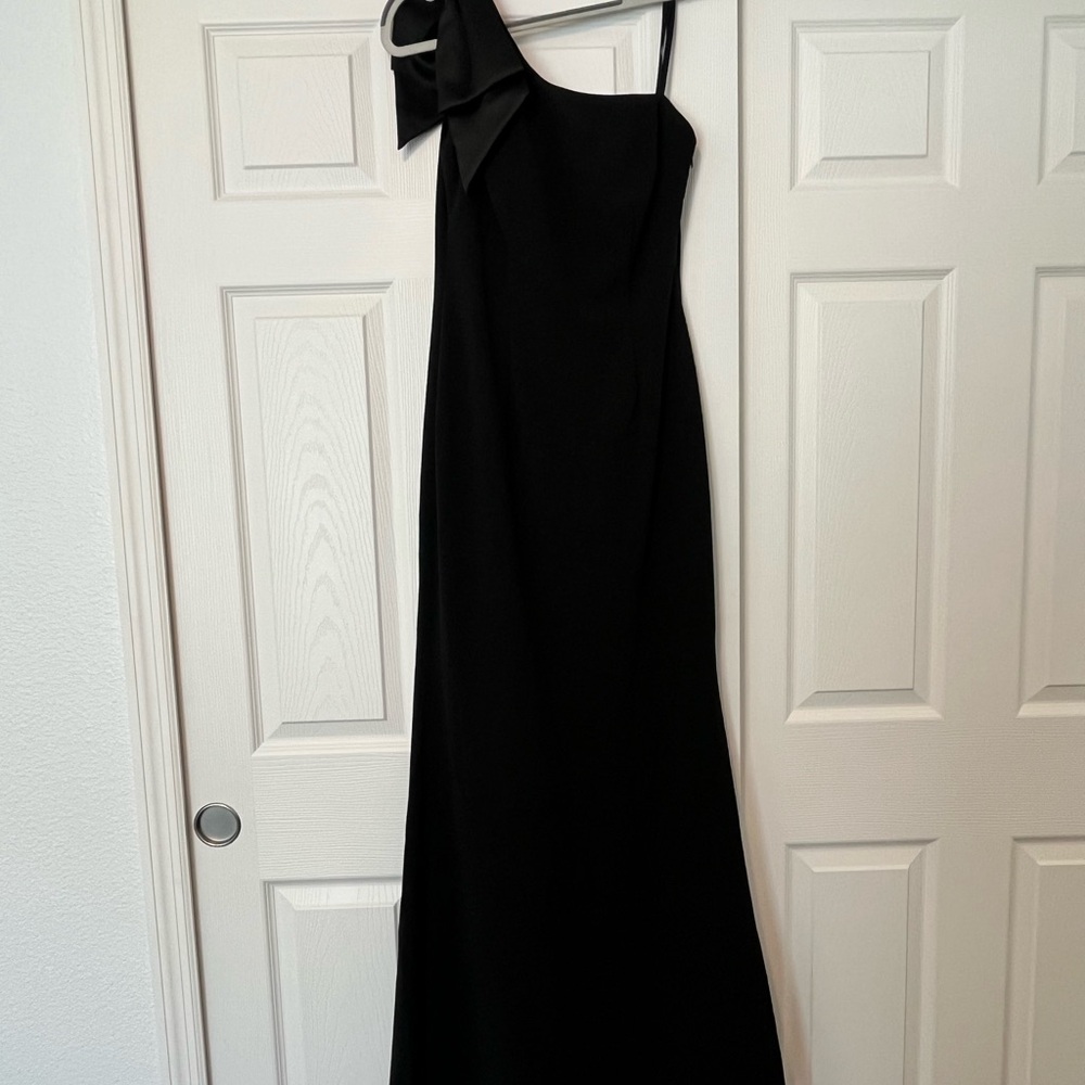 Eliza J Black One-Shoulder Gown with Bow Accent